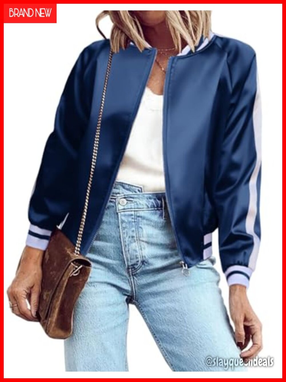 Women's Lightweight Zip Up Bomber Jacket Striped Casual Coat with Pockets